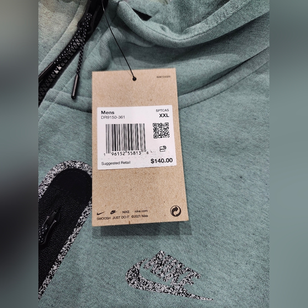 Read Nike Tech Fleece Full Zip Hoodie Ice Green Grey DR9150-361 Men Size XXL NWT - Picture 4 of 8